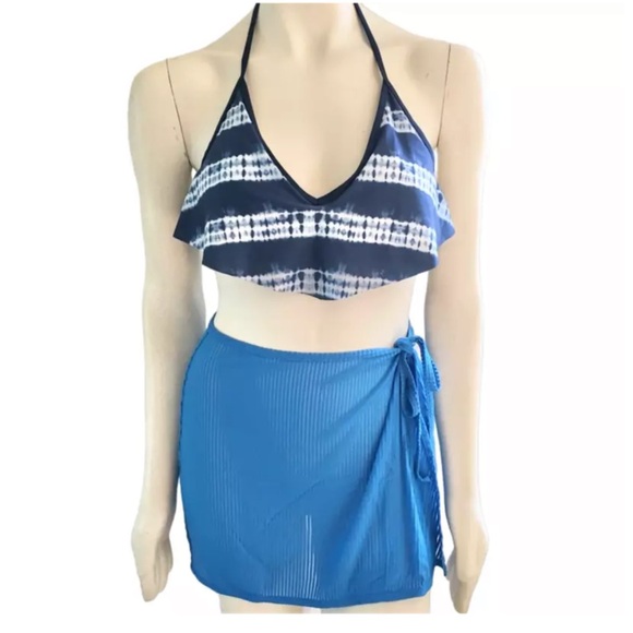 Bobbie Brooks Tie Dye Stripe Flounce Front Halter Tie Swim Top Women’s Medium - Picture 10 of 10